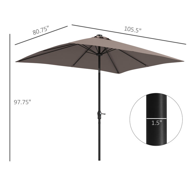 Outsunny 9' x 7' Solar Umbrella, LED Lighted Patio Umbrella for Table or Base with Tilt & Crank, Outdoor Umbrella for Garden, Deck, Backyard, Pool, Beach, Tan