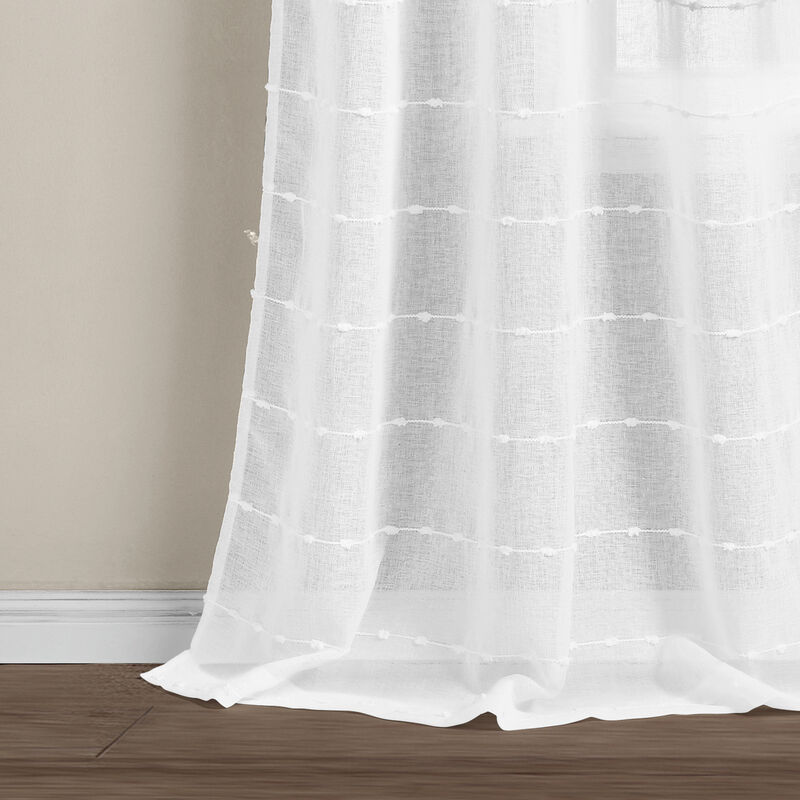 Farmhouse Textured Grommet Sheer Indoor/Outdoor Window Curtain Panel Pure White Single 50x84