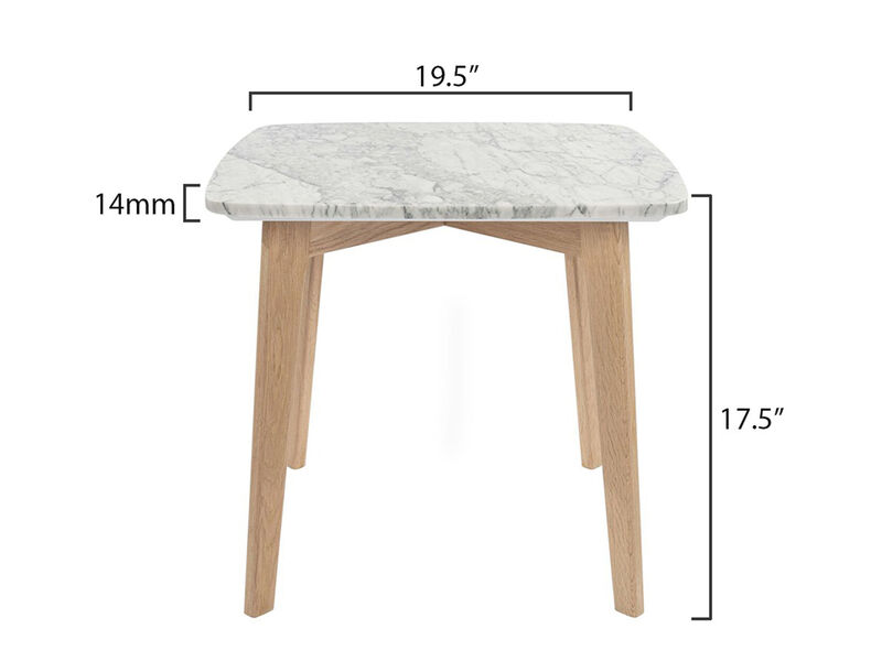 Gavia 19.5" Square Italian Carrara White Marble Side Table with Legs