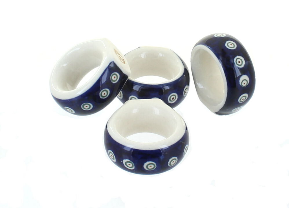 Blue Rose Polish Pottery Nature Napkin Ring Set