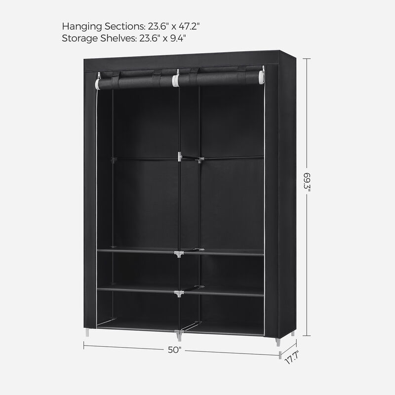 Portable Closet Wardrobe with Shoe Rack, Cover & Dual Hanging Rods