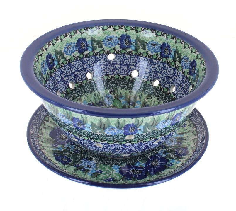 Blue Rose Polish Pottery Hummingbird Berry Bowl & Plate