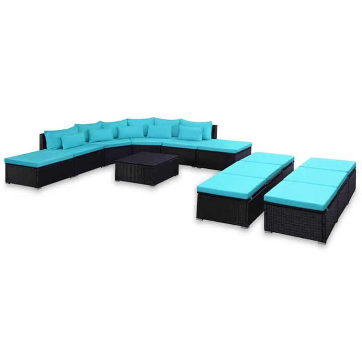 vidaXL 9 Piece Garden Lounge Set with Cushions Poly Rattan Blue