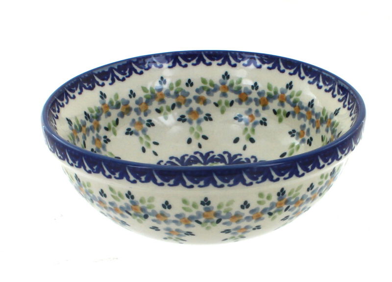 Blue Rose Polish Pottery Sage Floral Dessert Bowl