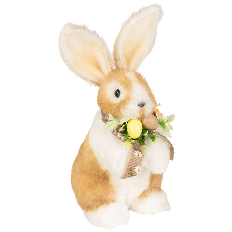 Plush Rabbit with Floral Bow Easter Figurine - 10.25"