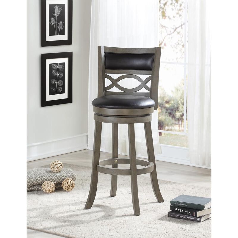 New Classic Furniture Manchester 29 Wood Bar Stool with Black PU Seat in Ant Gray