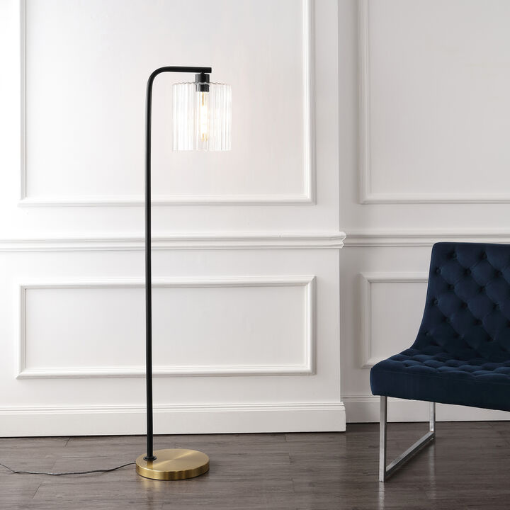 Easton 60.75" Modern Minimalist Metal/Ribbed Glass LED Floor Lamp, Brass Gold/Black