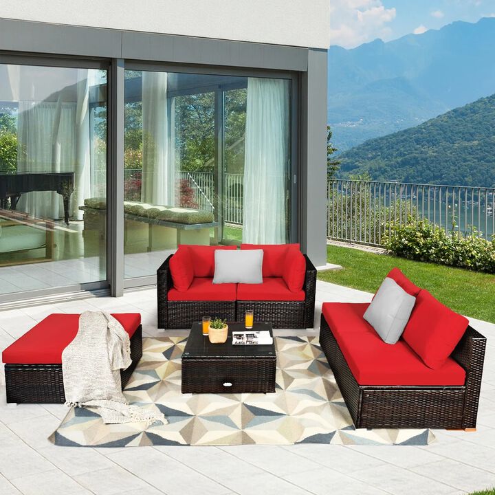 Mondawe 6 Pieces Outdoor Patio Rattan Sectional Sofa Set with Coffee Table