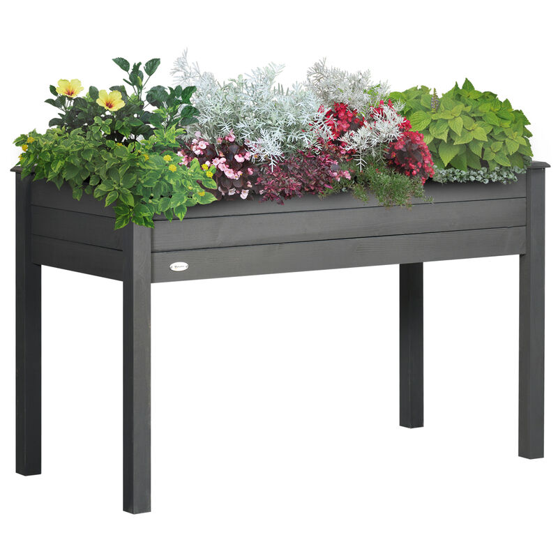 Outsunny Raised Garden Bed with Legs, 48" x 22" x 30", Elevated Wooden Planter Box, Self-Draining with Bed Liner for Vegetables, Herbs, and Flowers Backyard, Patio, Balcony Use, Dark Gray
