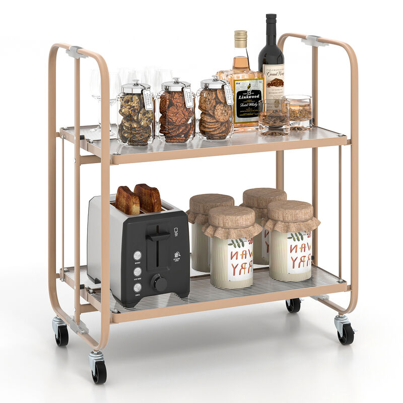 2-Tier Mobile Serving Cart with Tempered Glass Shelf-Golden