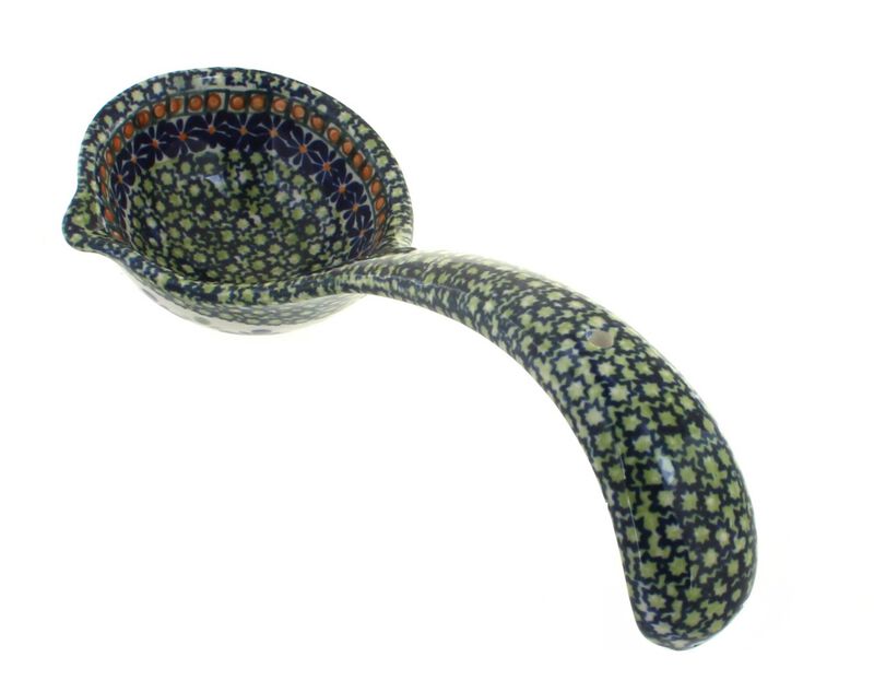 Blue Rose Polish Pottery Evergreen Soup Ladle