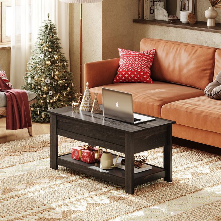 WLIVE Modern Lift Top Coffee Table,Rustic Coffee Table with Storage Shelf and Hidden Compartment,Wood Lift Tabletop for Home Liv