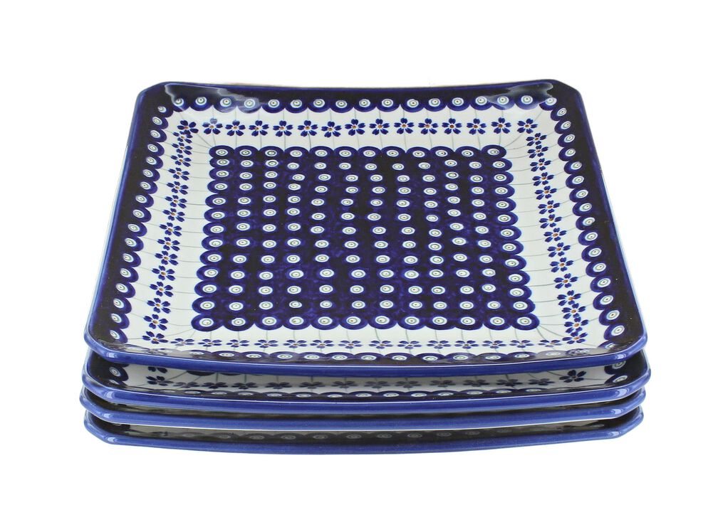 Blue Rose Polish Pottery Cobalt Square Dinner Plate Set