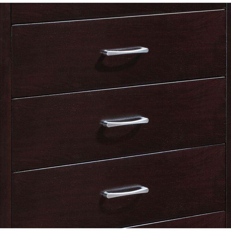 Espresso Finish Contemporary Design 1pc Chest of 5x Drawers Silver Tone Bar Pulls Bedroom Furniture
