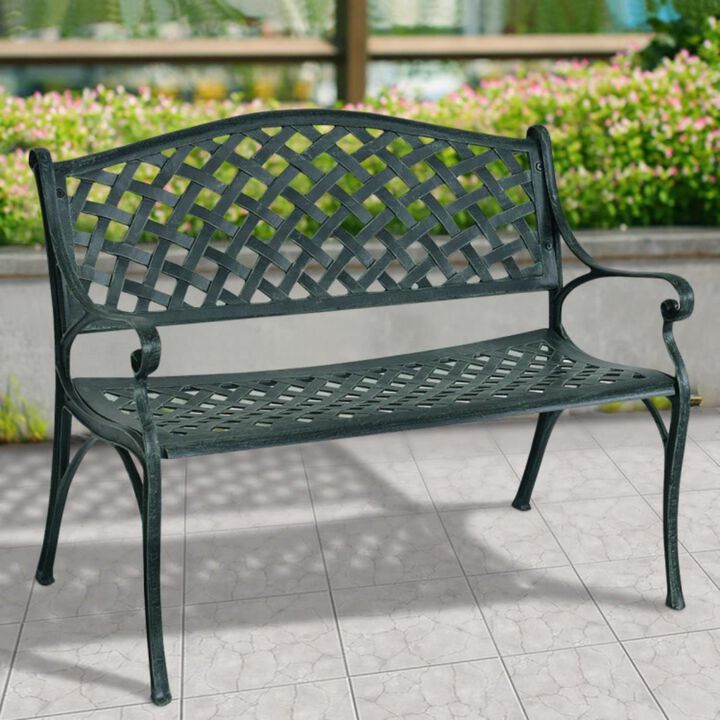 Hivvago 40 Inch Outdoor Aluminum Antique Garden Patio Bench