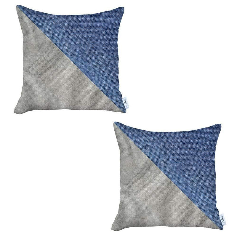 Homezia Set Of Two 18" X 18" Blue And Grey Geometric Zippered Handmade Polyester Throw Pillow