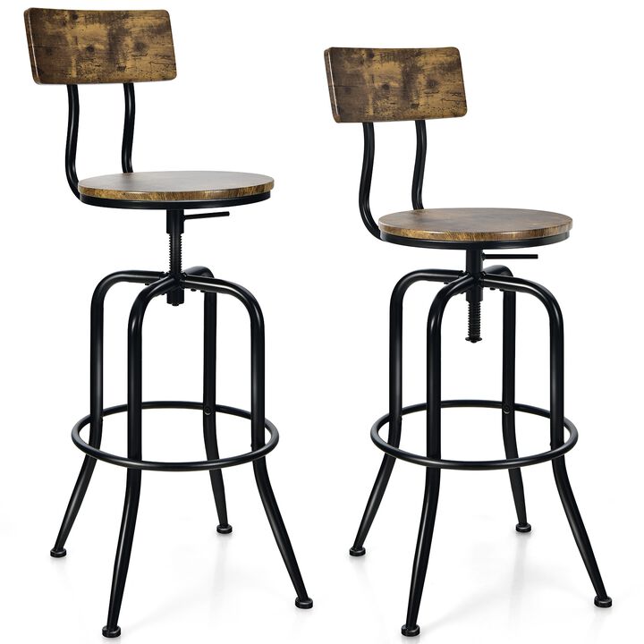 Adjustable Swivel Counter-Height Stool with Arc-Shaped Backrest-Rustic Brown
