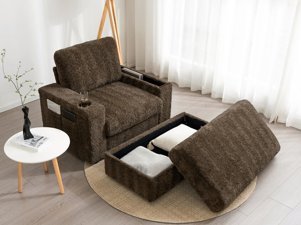 TATEUS Reading Couch with Storage Ottoman and Armrests