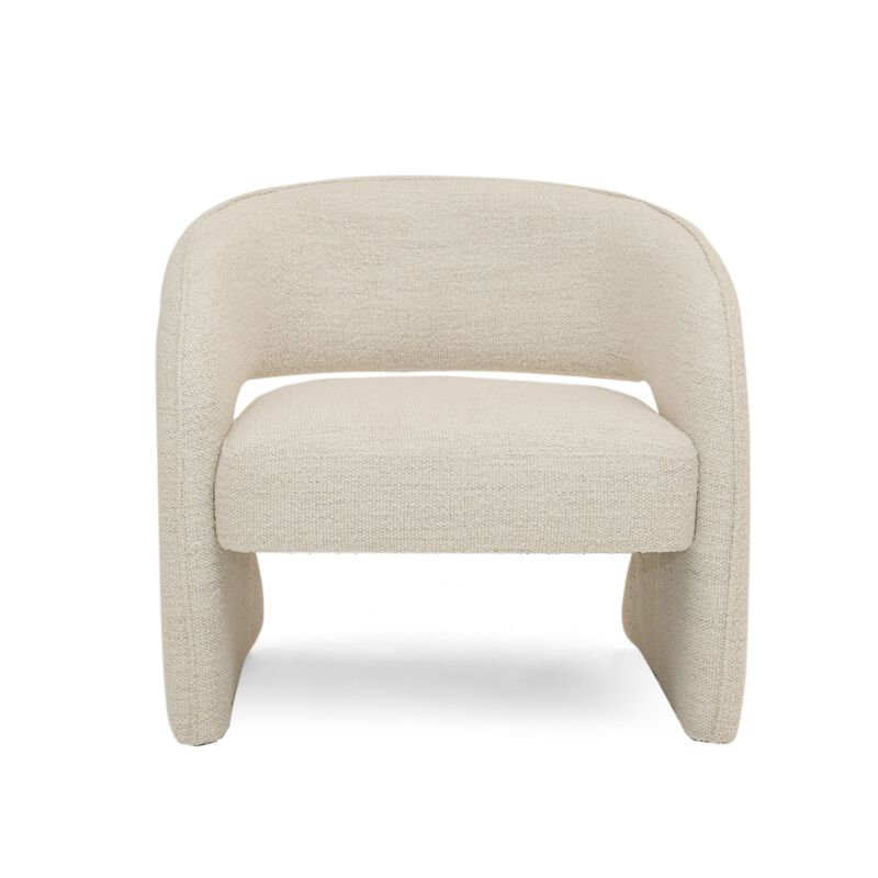 31 Inch Accent Chair, Cream Fabric, Curved Back, Round Arms, Plush Seat-Benzara