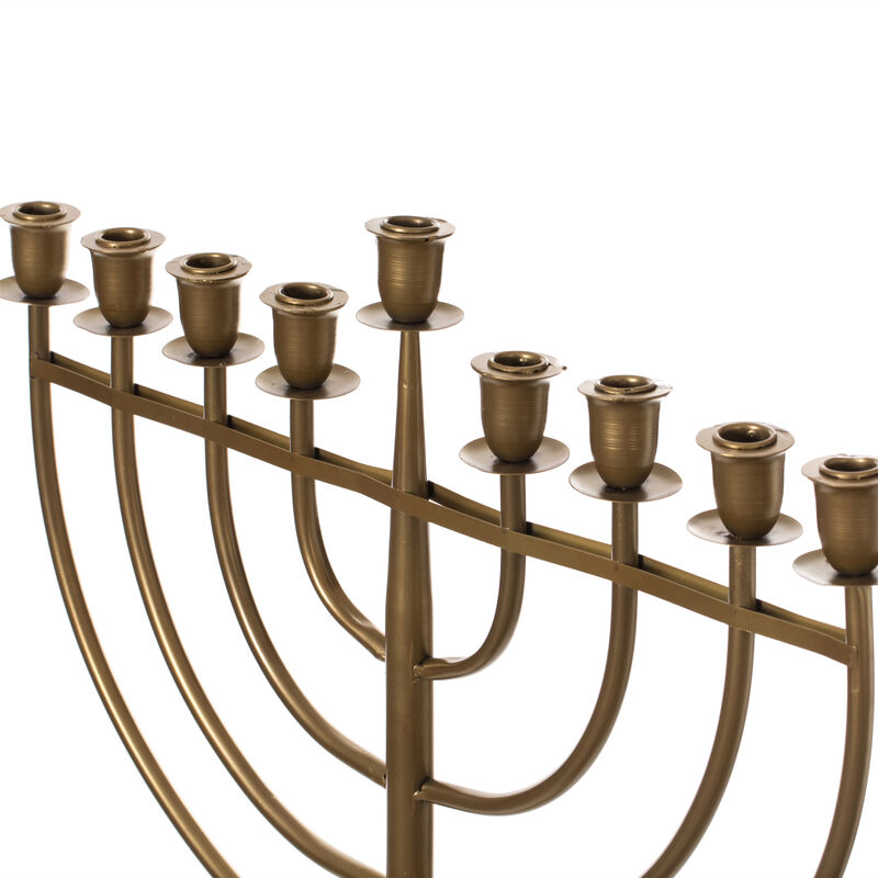 Modern Solid Metal Judaica Hanukkah Menorah 9 Branched Candelabra, Gold Finish Large