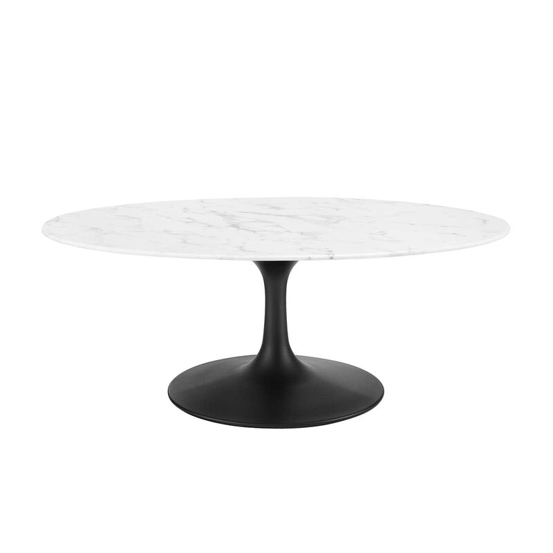 Modway Lippa Mid-Century Modern 42" Oval Artificial Marble Coffee Table in Black White