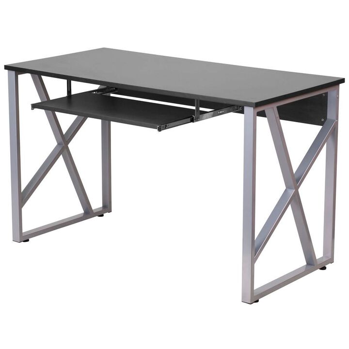 Hivvago Contemporary Black Laminate Office Computer Desk with Keyboard Tray