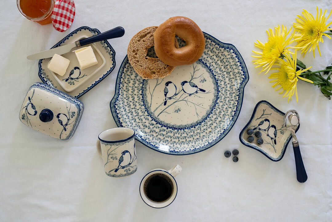 Blue Rose Polish Pottery Song of Spring Butter Dish