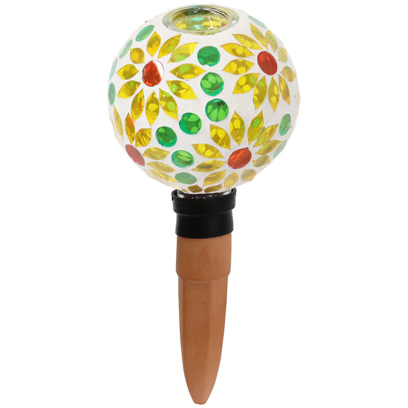 Sunnydaze Mosaic Glass Watering Globe with Clay Spike