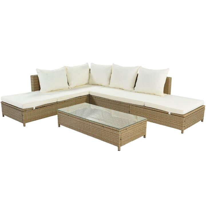 Merax Outdoor 3-Piece Rattan Sofa Set with Table