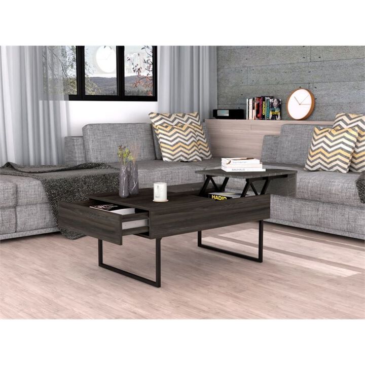 Homezia 39" Onyx And Carbon Rectangular Lift Top Coffee Table With Drawer