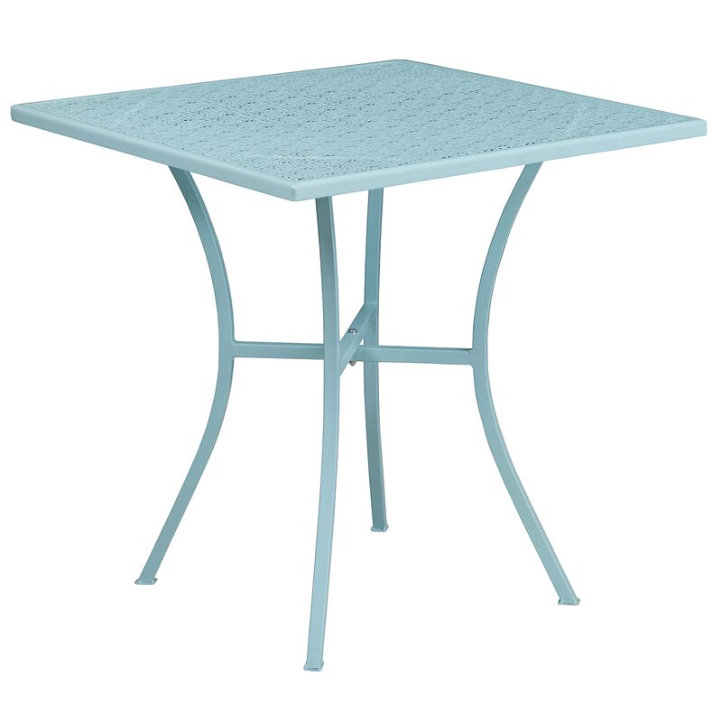 Flash Furniture Oia Commercial Grade 28" Square Sky Blue Indoor-Outdoor Steel Patio Table Set with 4 Round Back Chairs