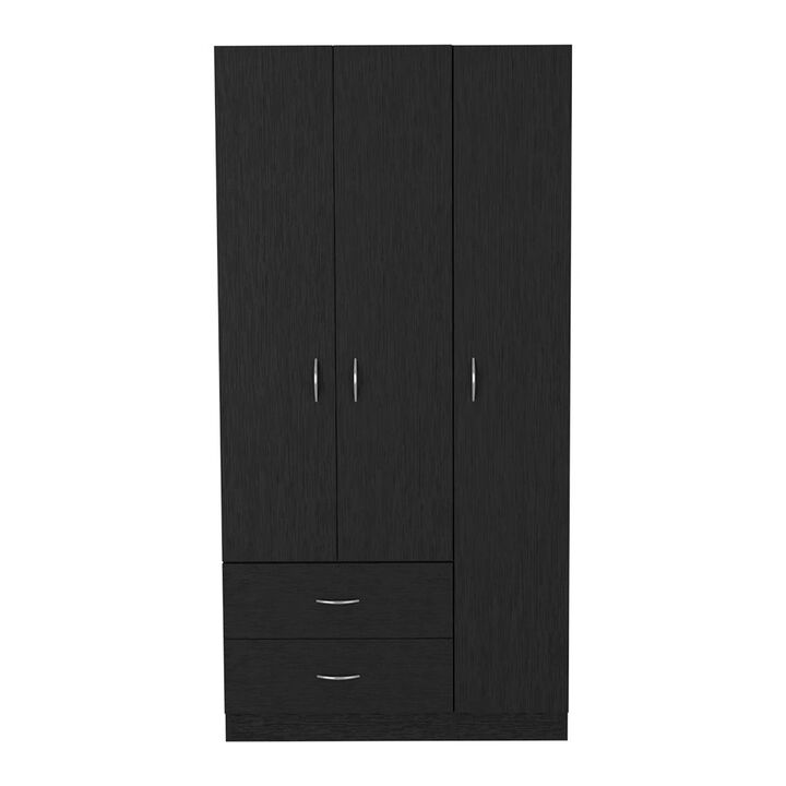 DEPOT E-SHOP Bosko 3 Doors Armoire, Two Drawers, Metal Rod