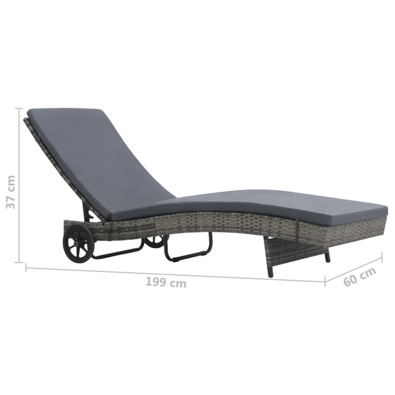 vidaXL Outdoor Sunlounger with Wheels and Cushion, Poly Rattan Furniture, Adjustable Backrest, Anthracite - Ideal for Garden, Patio, Balcony