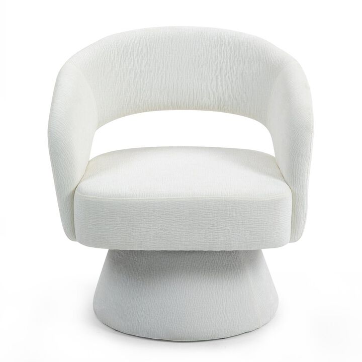 Glamour Home Belenus White Corduroy Fabric Accent Chair with Swivel Base