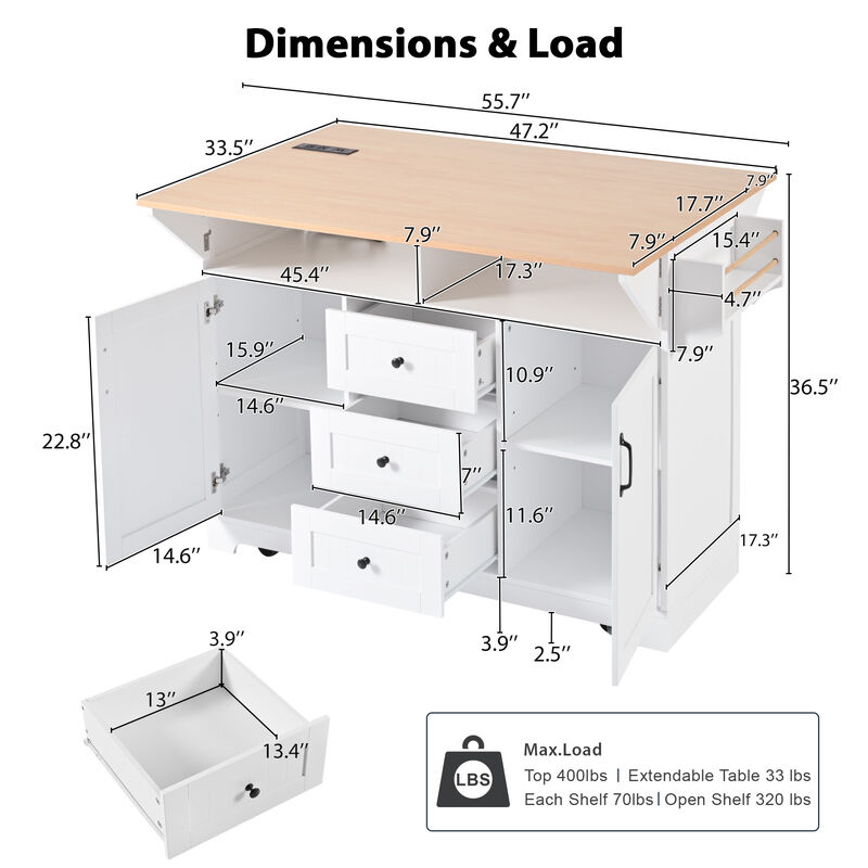 Merax Kitchen Island with 2 Drop Leaf  and 3 Drawers