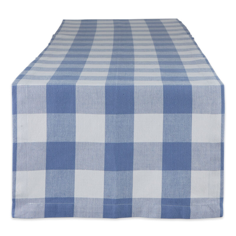 14" x 72" Stonewash Blue and White Rectangular Home Essentials Buffalo Checkered Table Runner