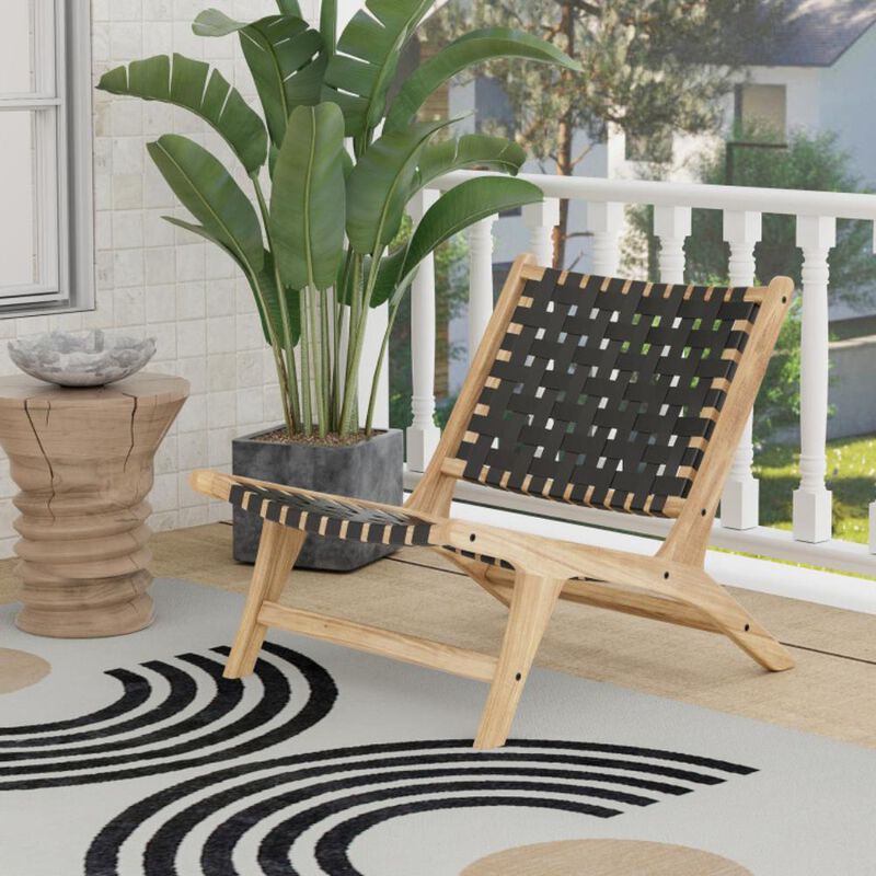 Hivvago Modern Armless Teak Wood Lounge Chair with Nylon Woven Backrest and Seat