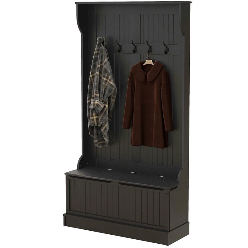 3-In-1 Entryway Bench: Coat Rack, Shoe Storage, 5 Hooks