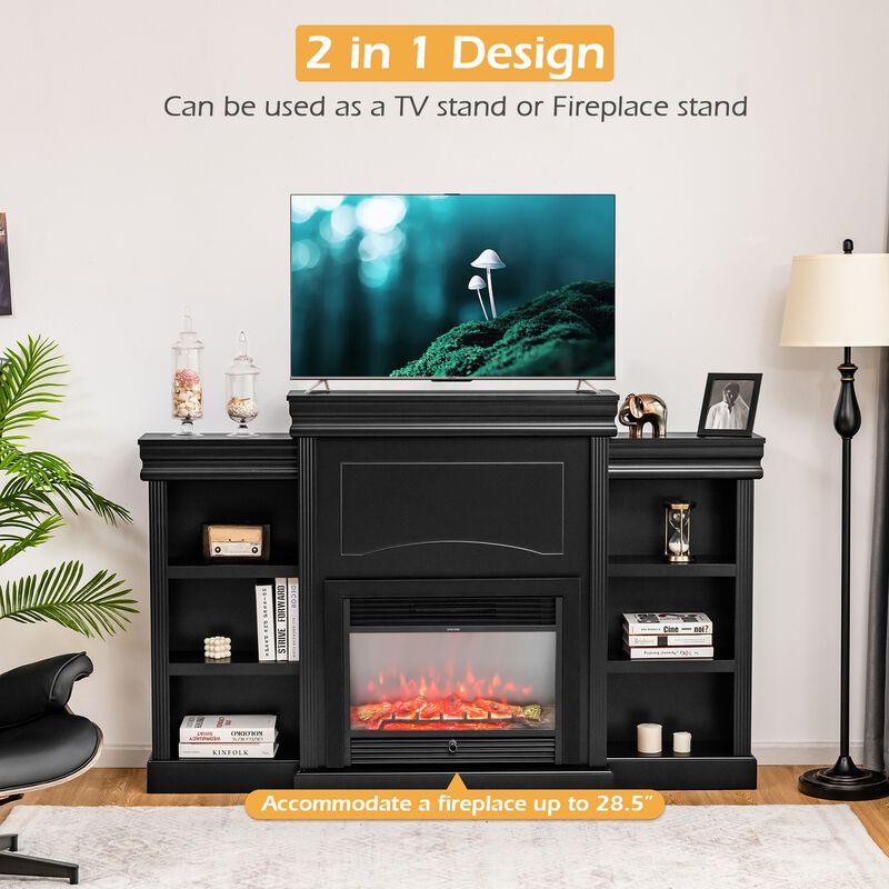 70 Inch Modern Fireplace Media Entertainment Center with Bookcase