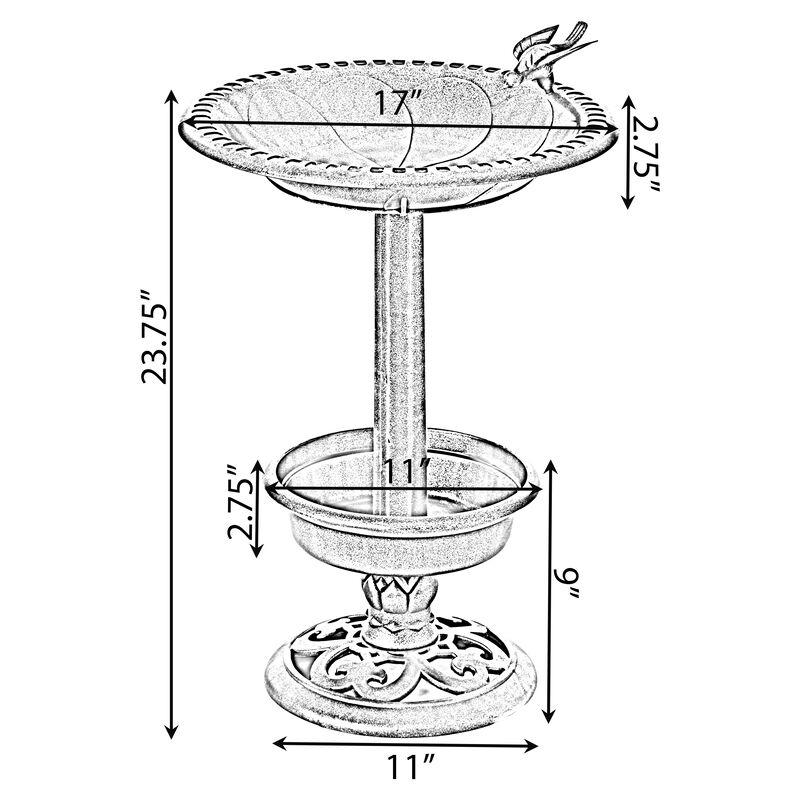 Outdoor Garden Bird Bath and Solar Powered Round Pond Fountain with Planter Bowl, Copper