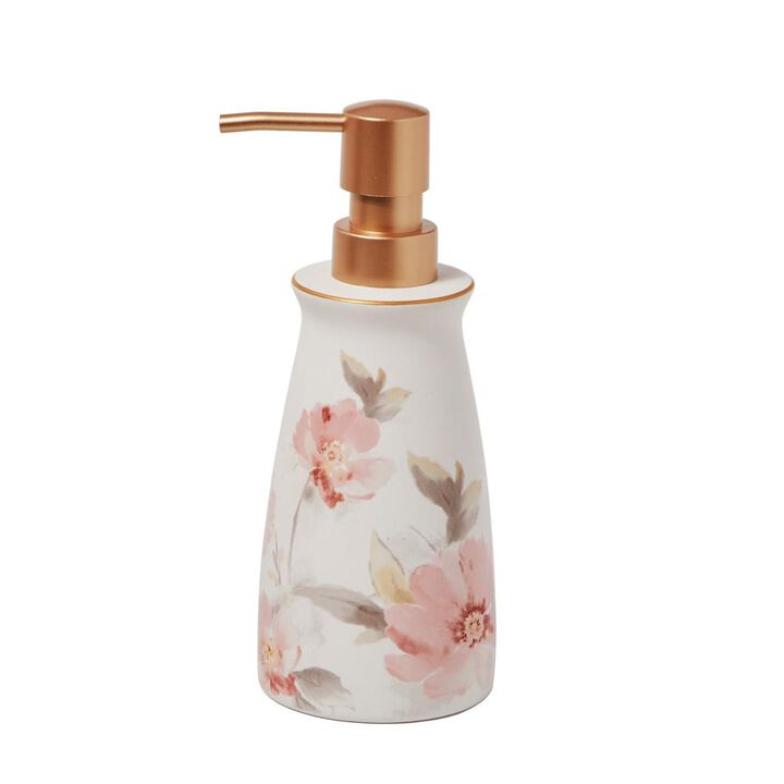 Saturday Knight Ltd Misty Floral Gold Tone Bath Lotion Pump Dispenser - 7.8x3.09x3.09", Pink/Multi