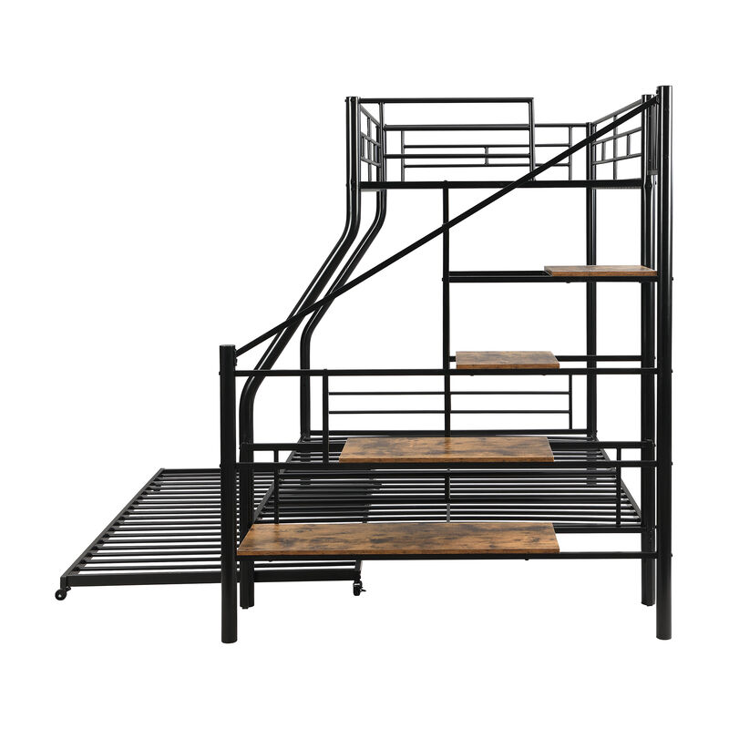 Merax Metal Bunk Bed with Trundle and Storage Staircase