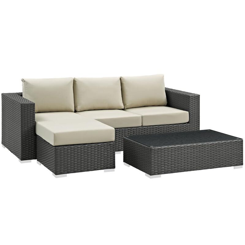 Modway Sojourn 3 Piece Outdoor Patio Sunbrella Sectional Set