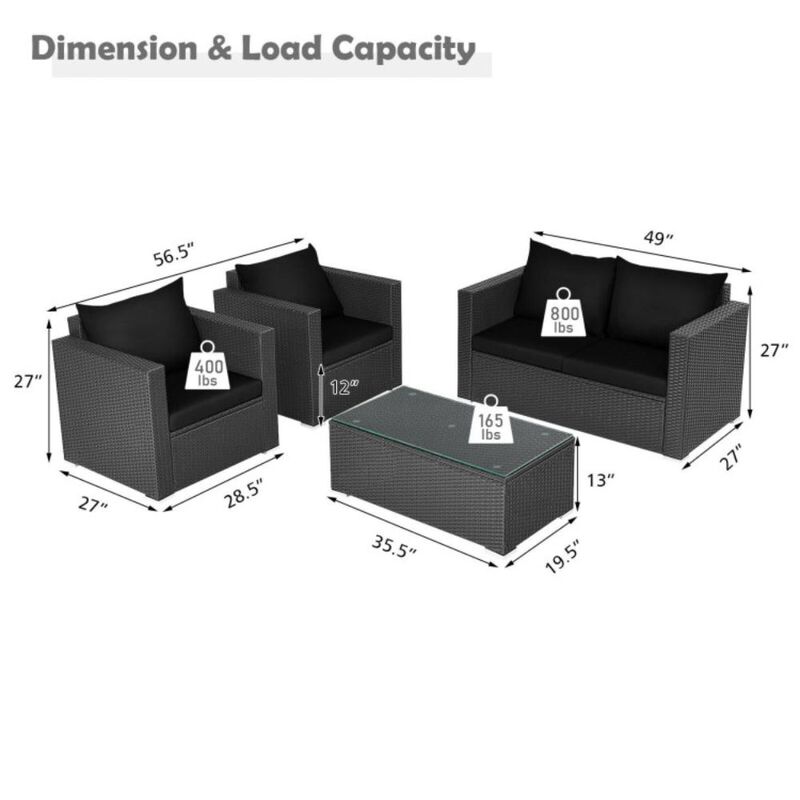 Hivvago 4 Pieces Patio Rattan Conversation Set with Padded Cushions