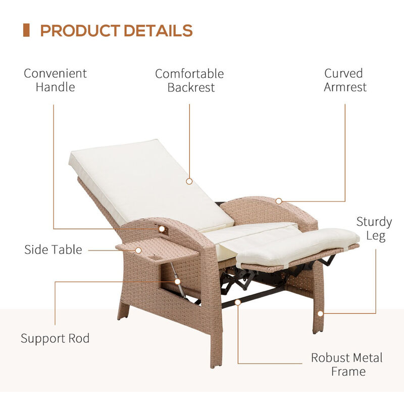 Luxe Outdoor Relaxation: Beige Rattan Recliner with Side Table and Footrest