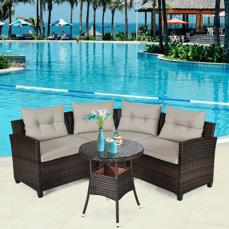 4 Pieces Outdoor Cushioned Rattan Furniture Set