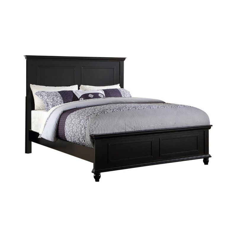 Seamless Wooden Queen Bed, Black-Benzara