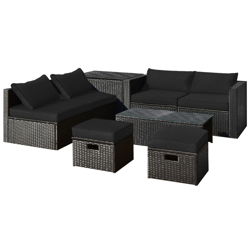 8 Pieces Patio Rattan Storage Table Furniture Set