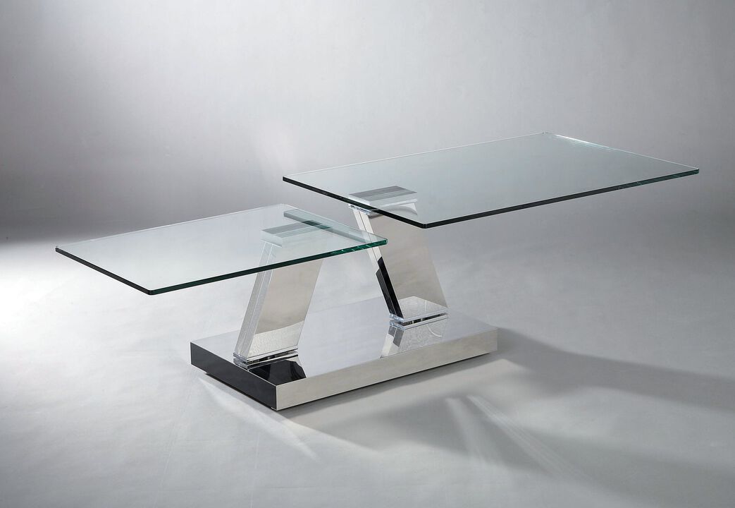 Motion clear glass coffee table with stainless steel base