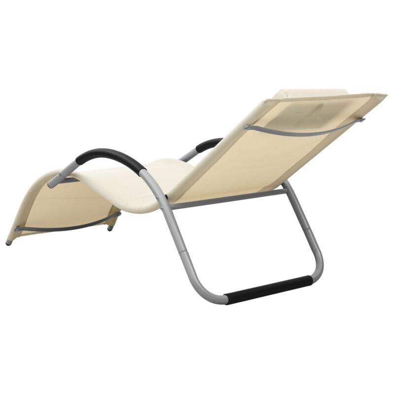 vidaXL Sun Lounger for Patio and Beach Use - Weather-Resistant Textilene in Cream and Gray, Sturdy Aluminum & Powder-Coated Steel Frame, Equipped with Pillow
